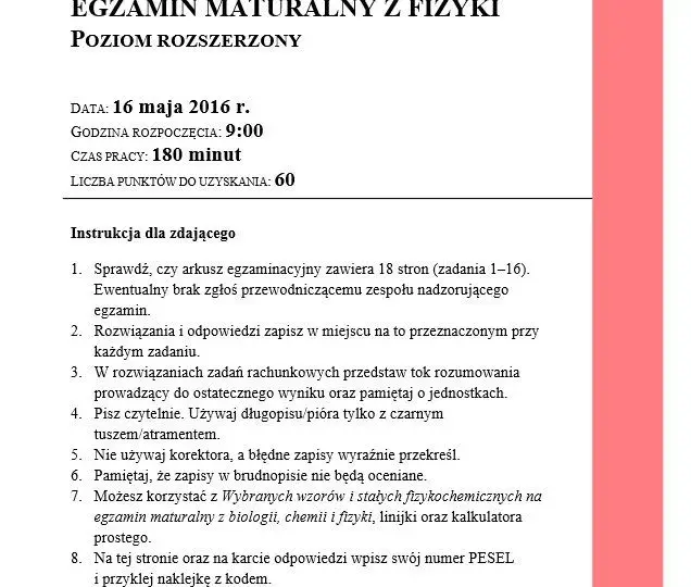 Fizyka matura: 180 min. Strategie, arkusz, przybory Twój sukces!
