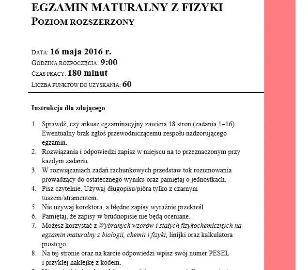 Fizyka matura: 180 min. Strategie, arkusz, przybory Twój sukces!