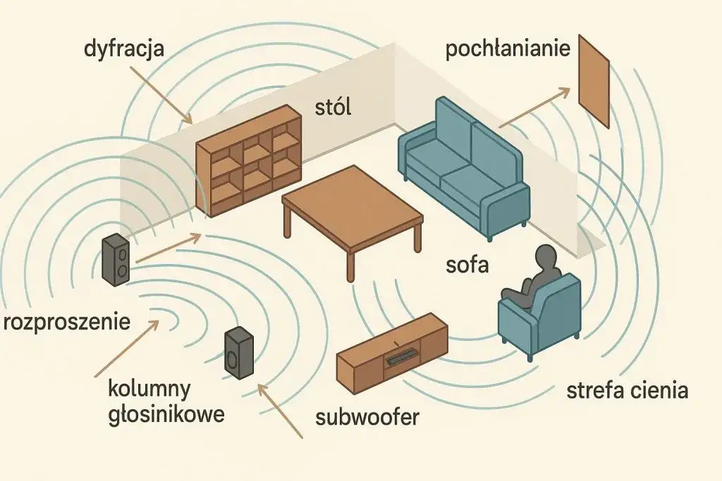 Fala dźwiękowa odbijająca się od ściany schemat