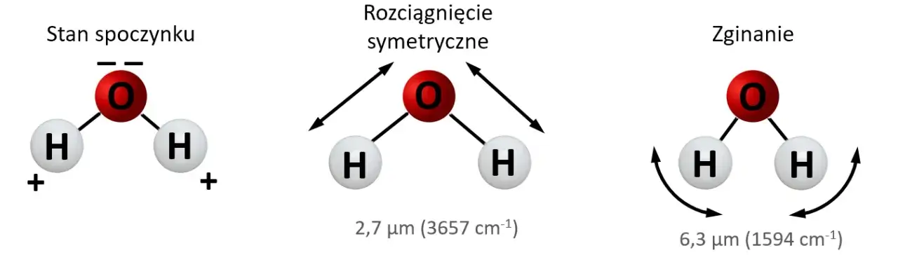 Modele cząsteczek CO2 i H2O pokazujące symetrię i asymetrię